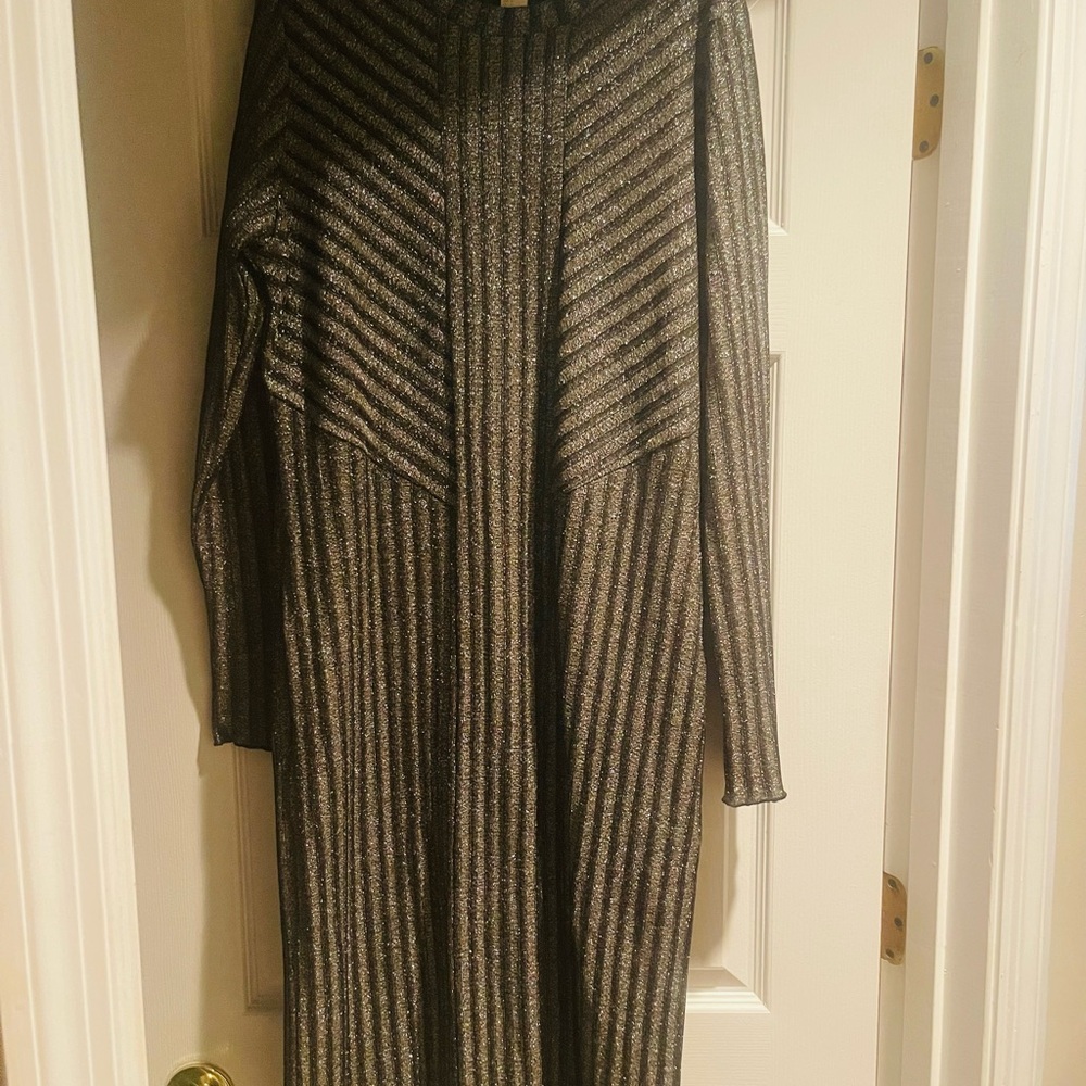 Striped Metallic Long Sleeve Dress